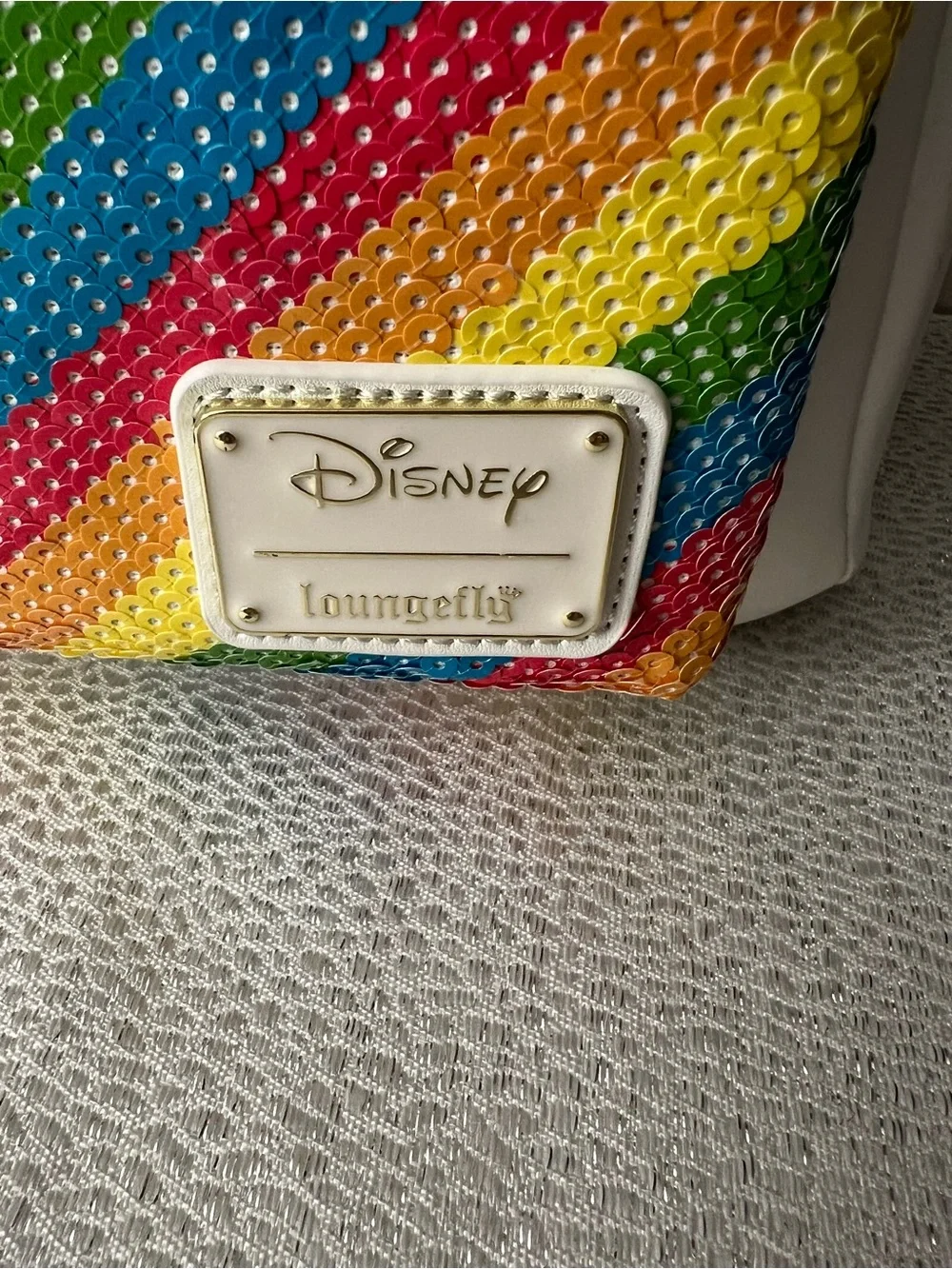 Loungefly Disney Minnie Mouse Rainbow Sequin Mini Backpack + Ears Headband